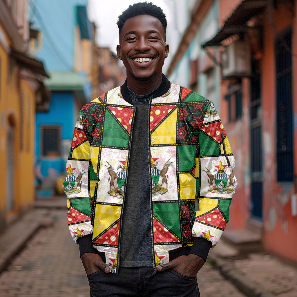 Zimbabwe Christmas Sleeve Zip Bomber Jacket Patchwork Style