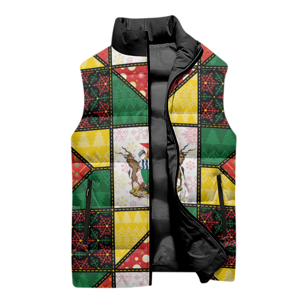 Zimbabwe Christmas Sleeveless Puffer Jacket Patchwork Style
