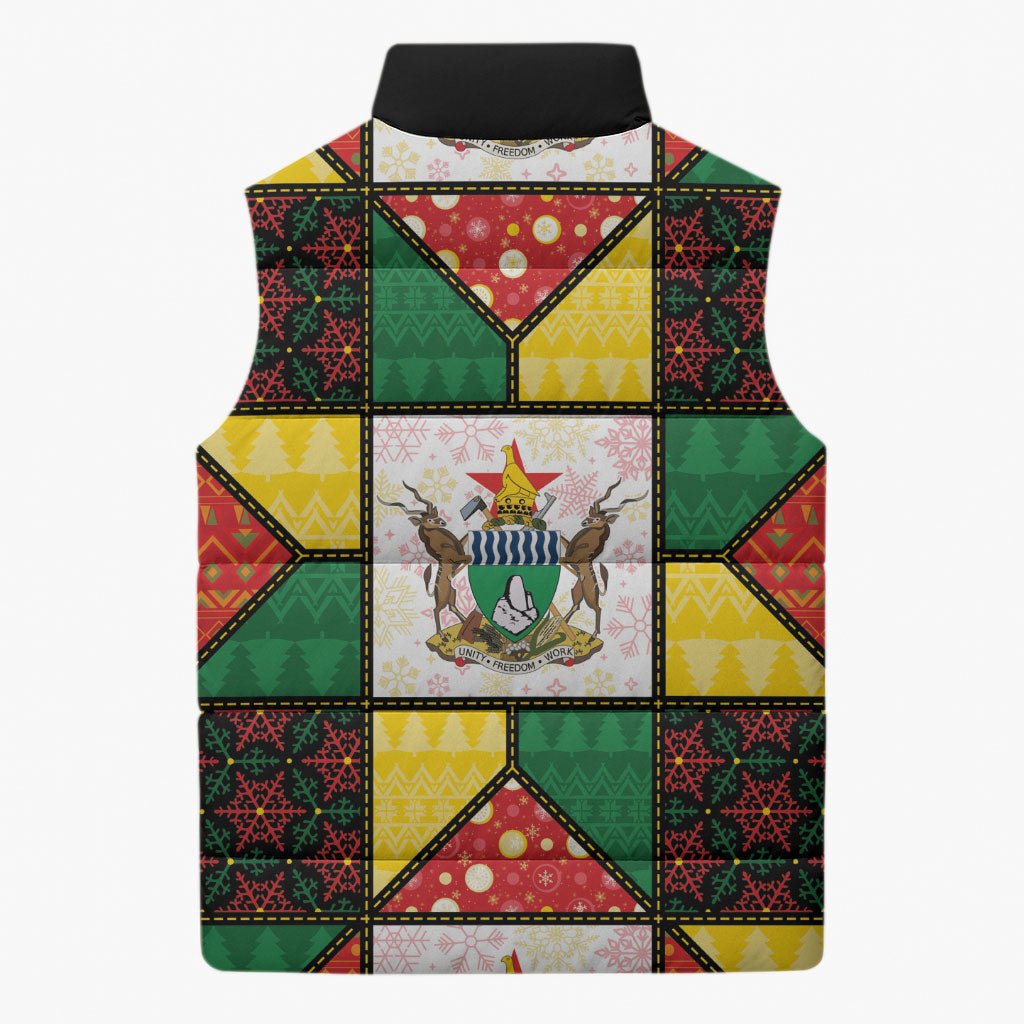 Zimbabwe Christmas Sleeveless Puffer Jacket Patchwork Style