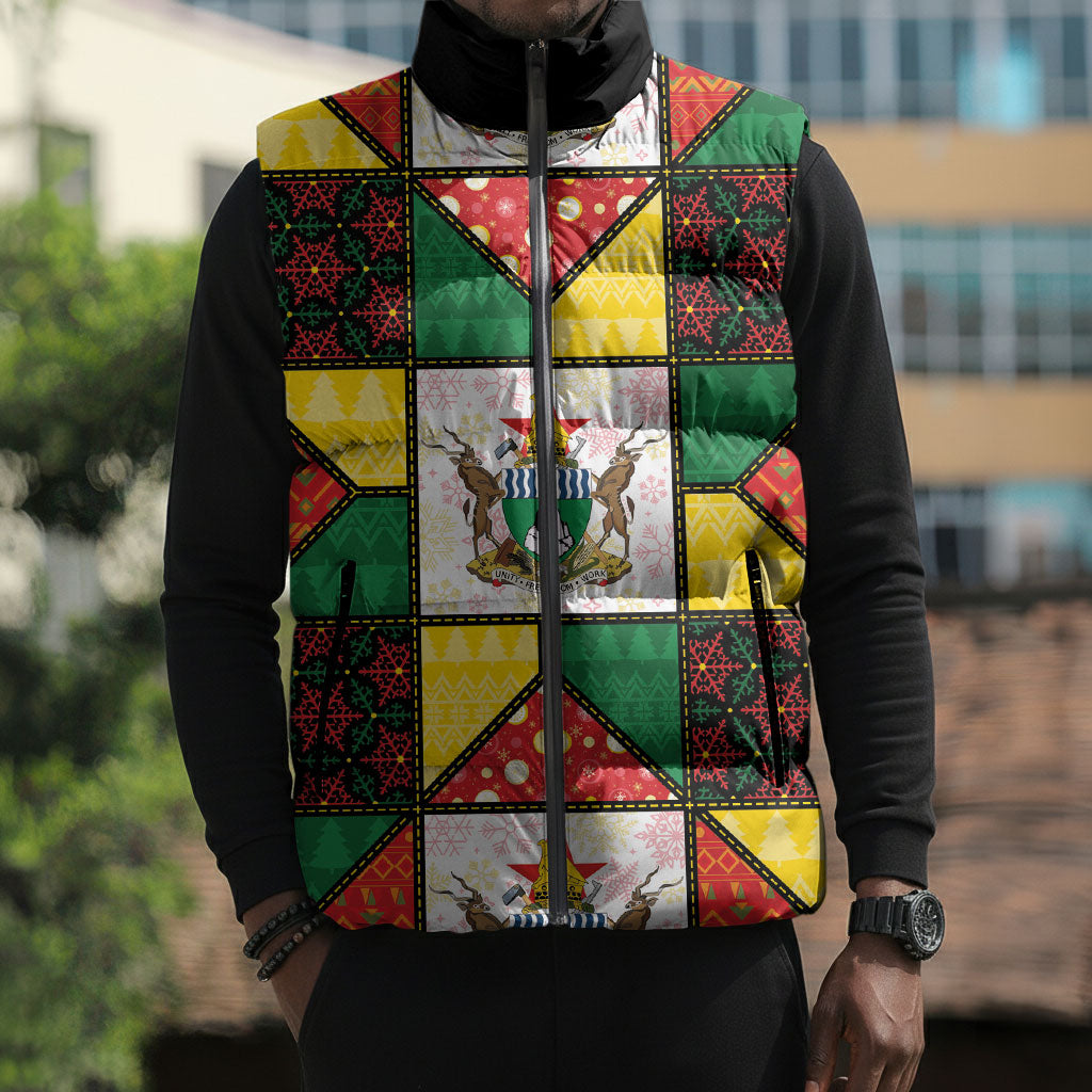 Zimbabwe Christmas Sleeveless Puffer Jacket Patchwork Style