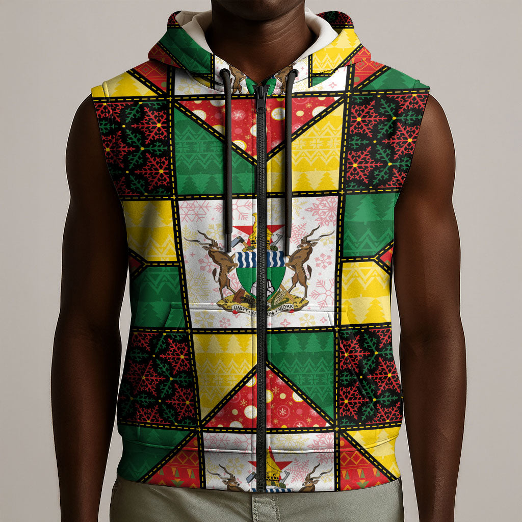 Zimbabwe Christmas Sleeveless Zip Hoodie Patchwork Style