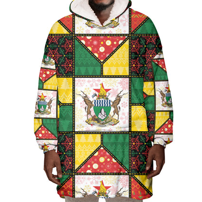 Zimbabwe Christmas Wearable Blanket Hoodie Patchwork Style