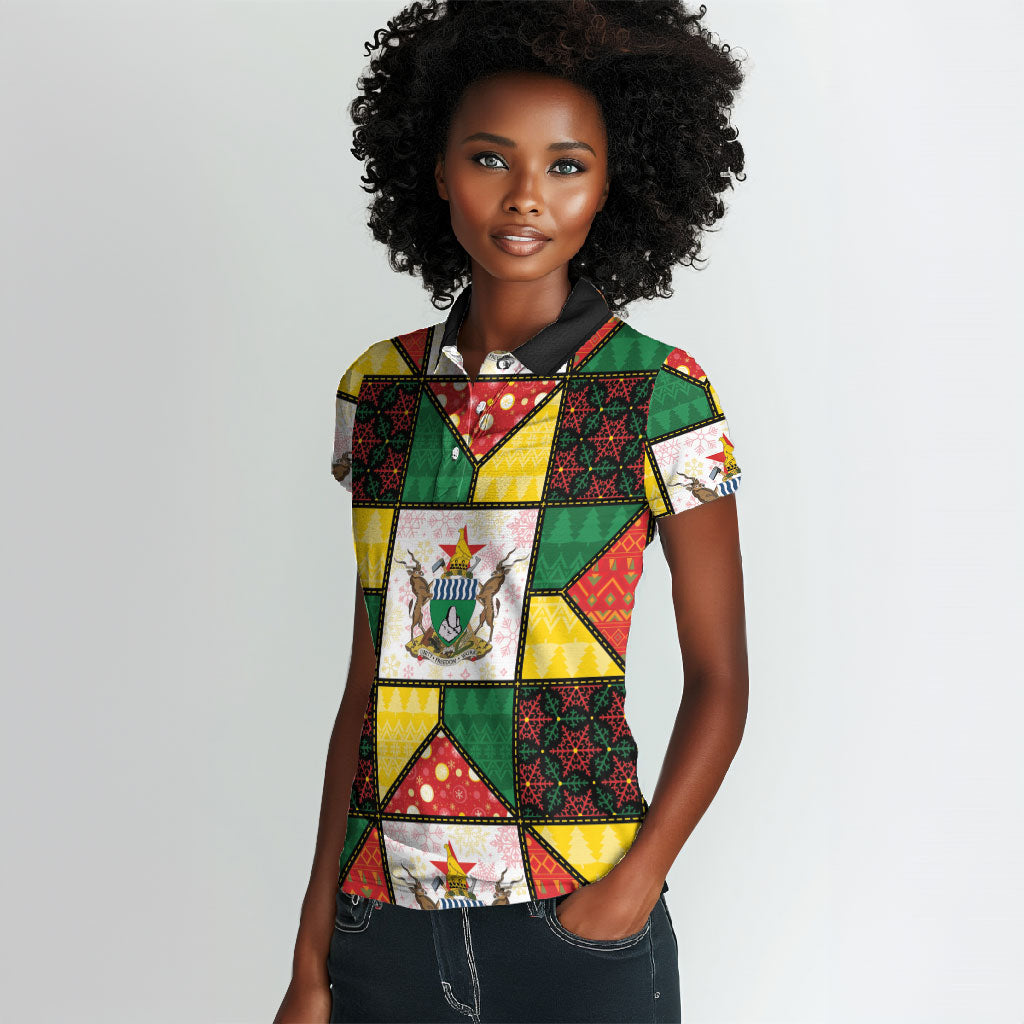 Zimbabwe Christmas Women Polo Shirt Patchwork Style
