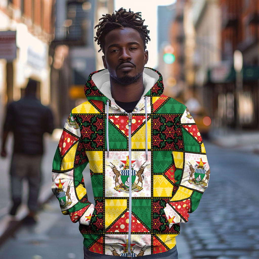 Zimbabwe Christmas Zip Hoodie Patchwork Style