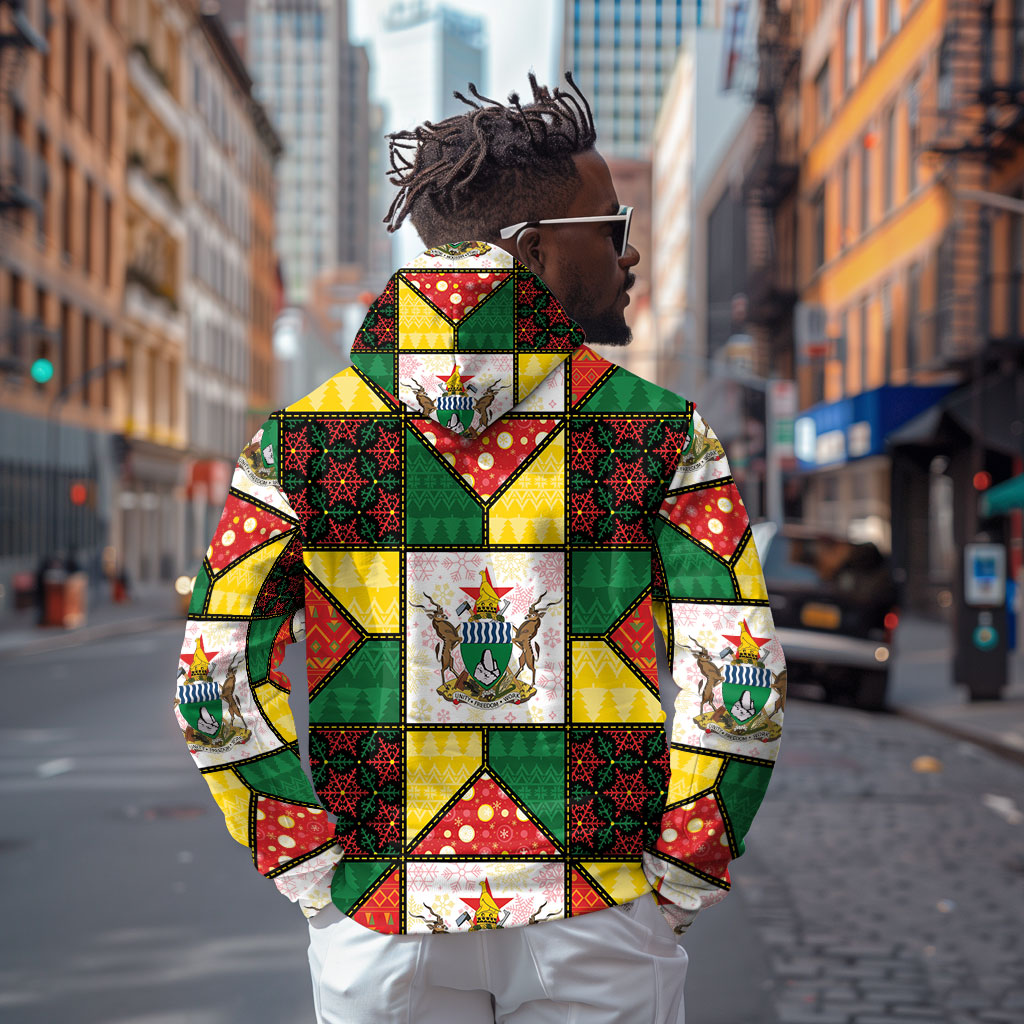 Zimbabwe Christmas Zip Hoodie Patchwork Style