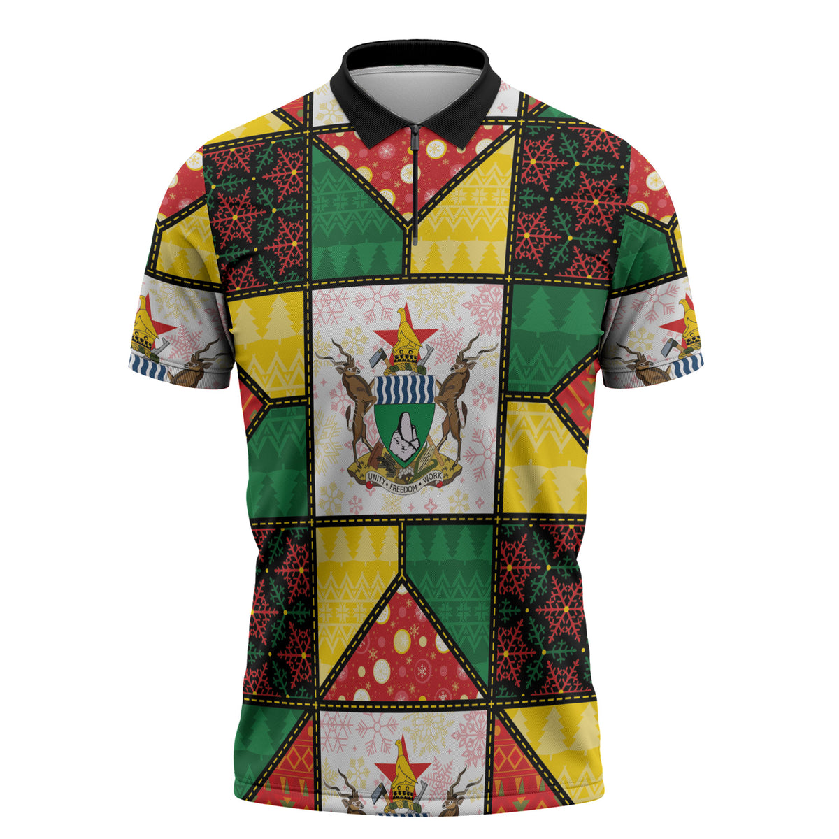 Zimbabwe Christmas Zipper Polo Shirt Patchwork Style