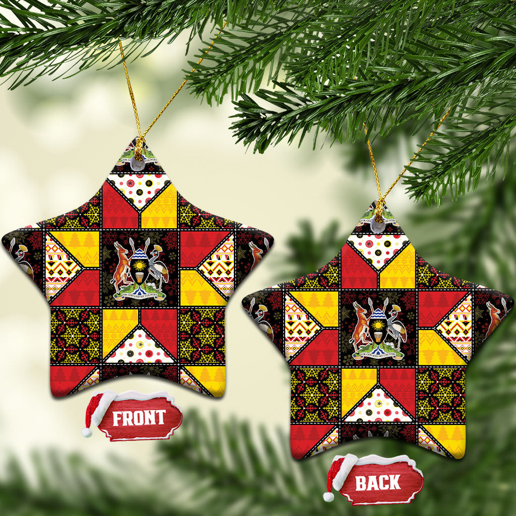 Uganda Christmas Ceramic Ornament Patchwork Style