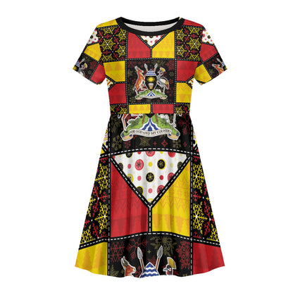 Uganda Christmas Kid Short Sleeve Dress Patchwork Style