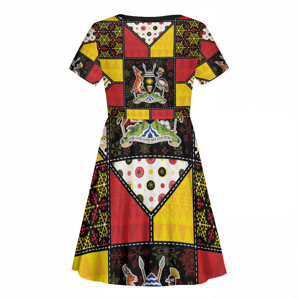 Uganda Christmas Kid Short Sleeve Dress Patchwork Style