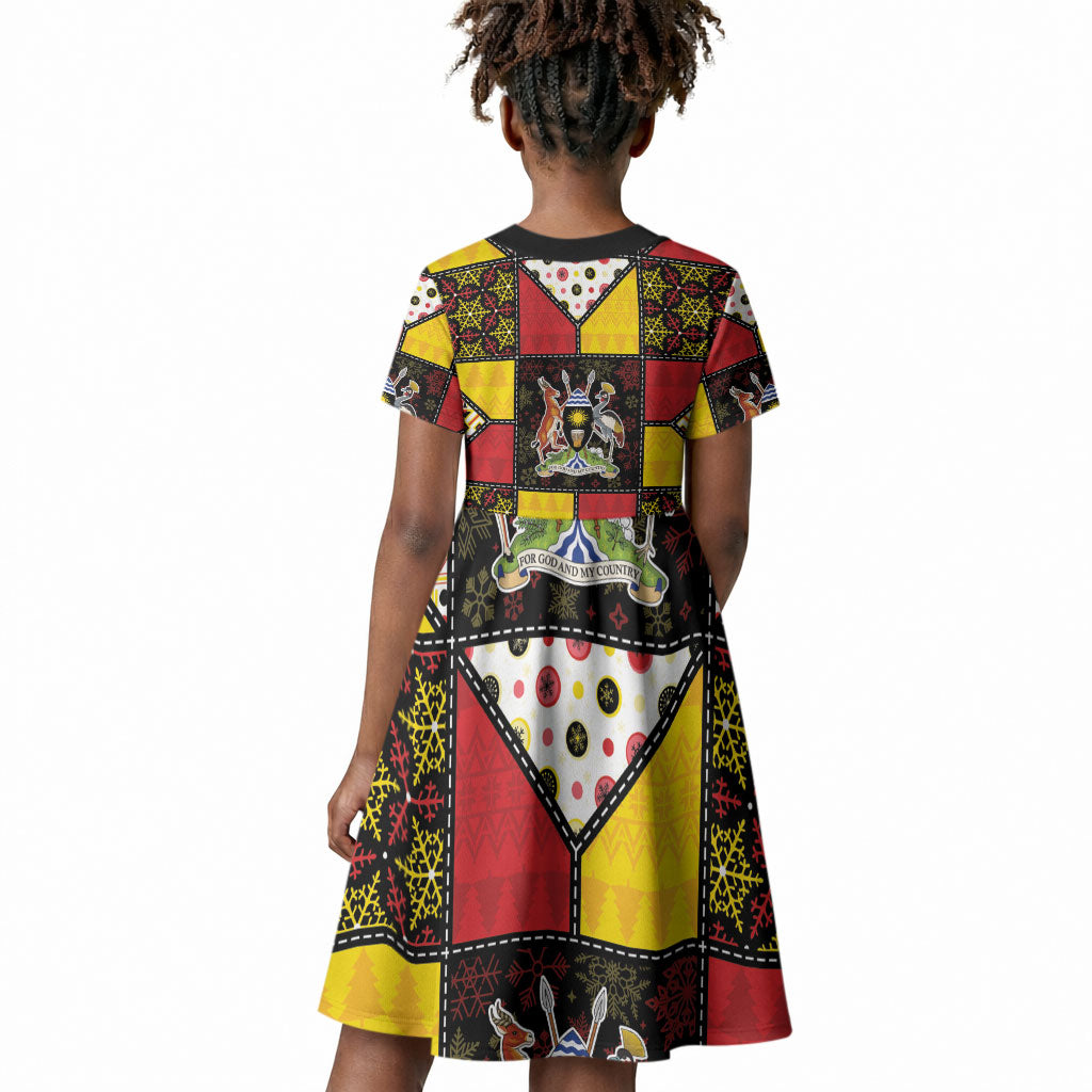 Uganda Christmas Kid Short Sleeve Dress Patchwork Style