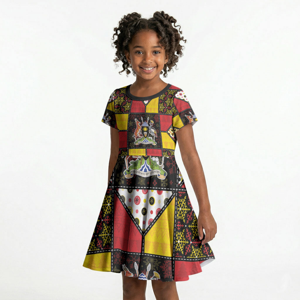 Uganda Christmas Kid Short Sleeve Dress Patchwork Style