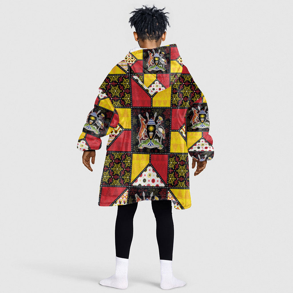 Uganda Christmas Kid Wearable Blanket Hoodie Patchwork Style