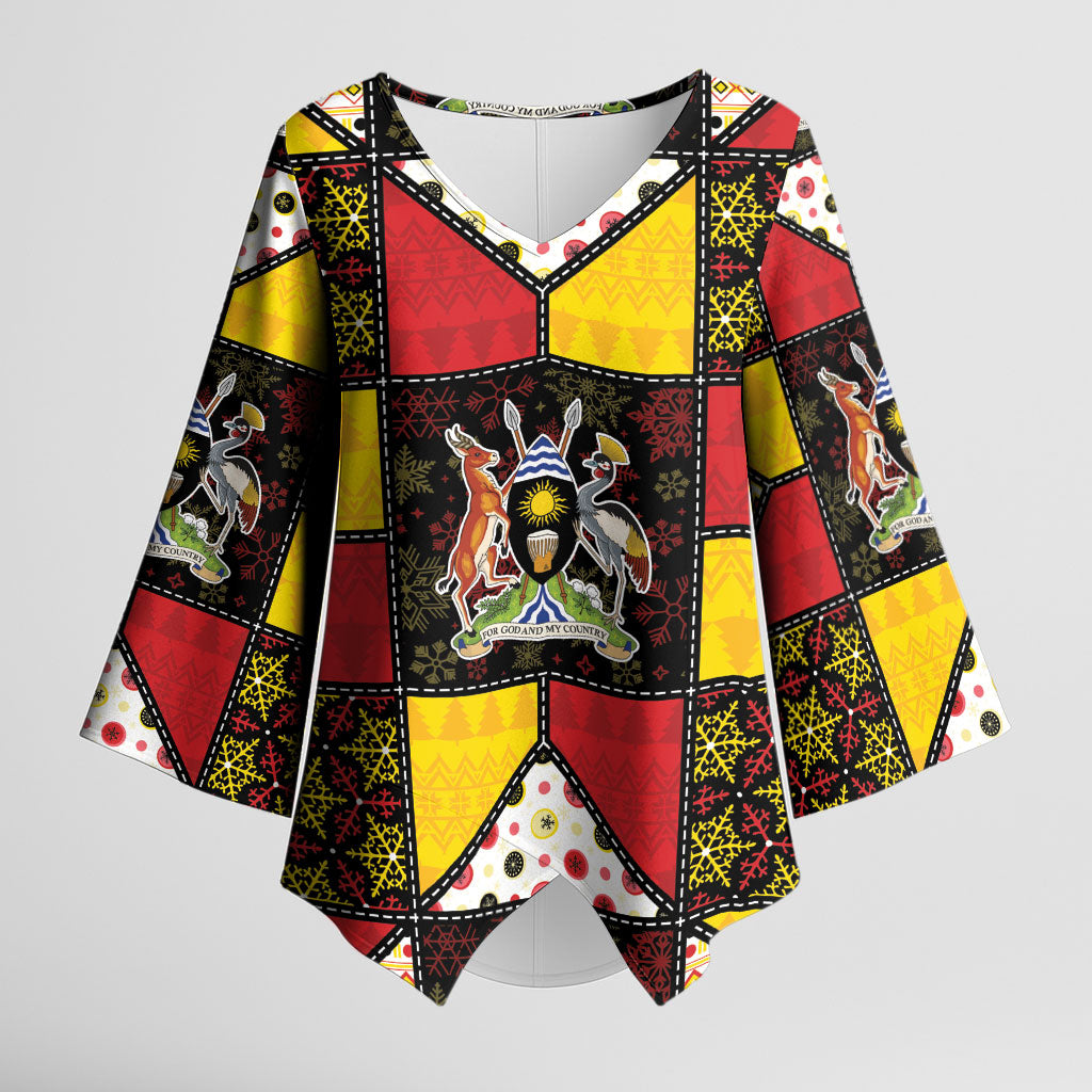 Uganda Christmas Kimono Sleeve Blouse Patchwork Style