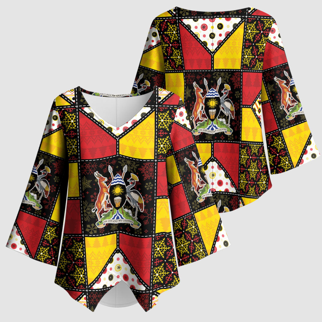 Uganda Christmas Kimono Sleeve Blouse Patchwork Style