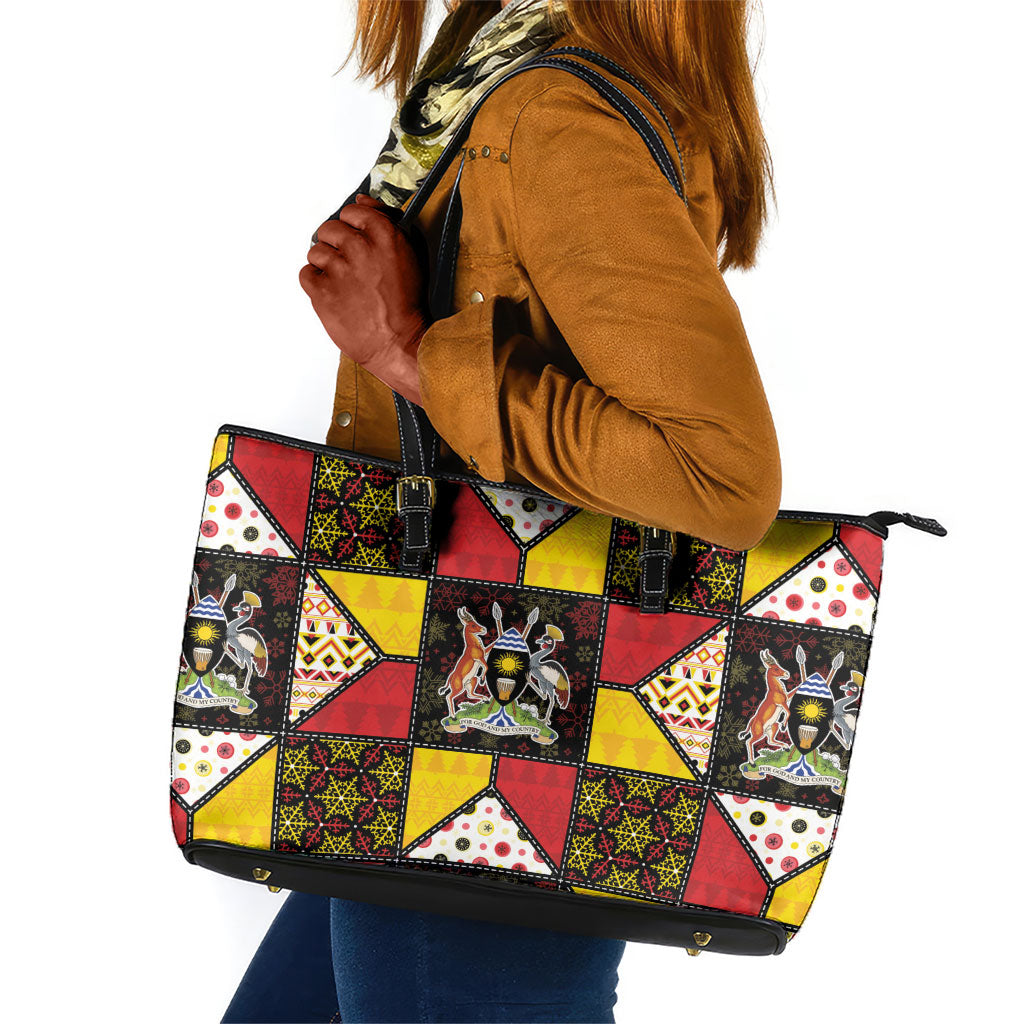 Uganda Christmas Leather Tote Bag Patchwork Style
