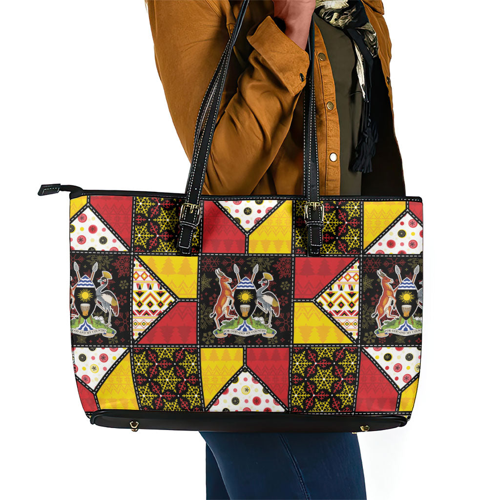 Uganda Christmas Leather Tote Bag Patchwork Style