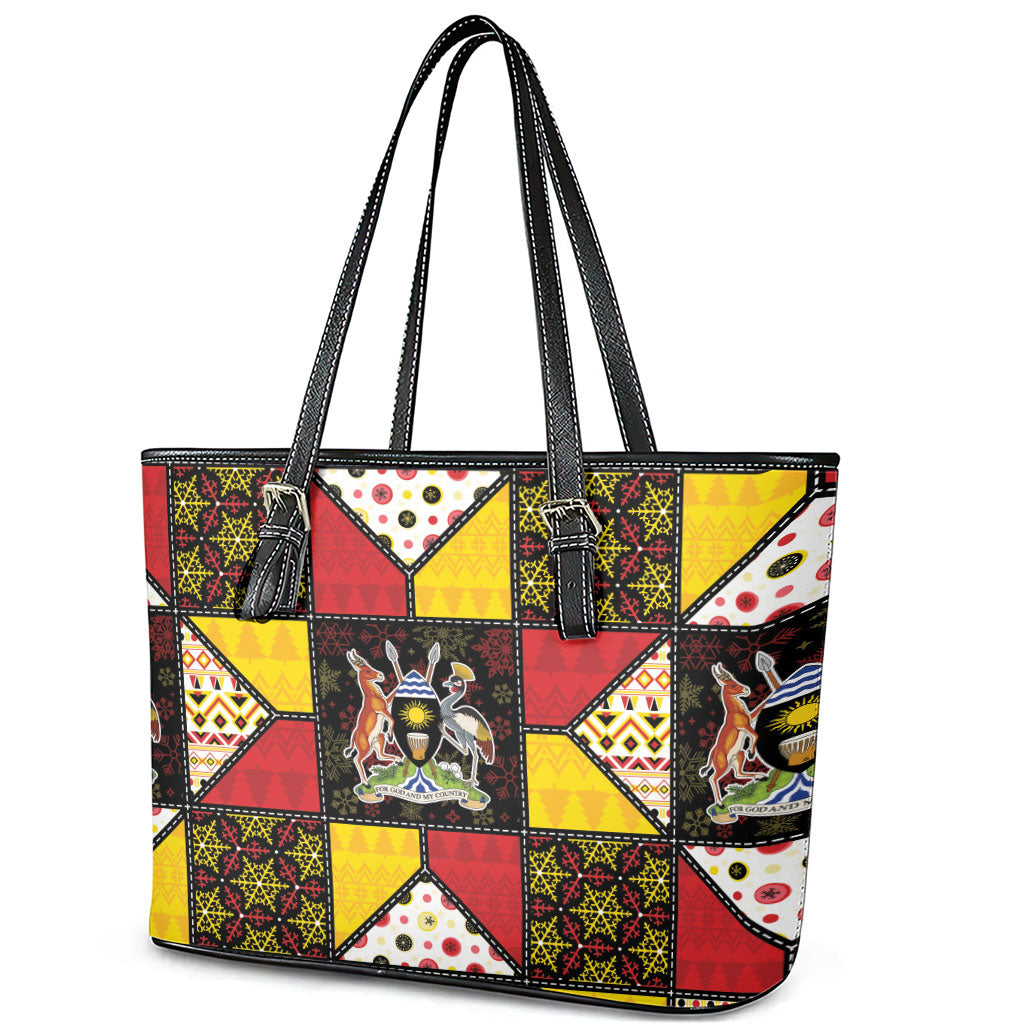 Uganda Christmas Leather Tote Bag Patchwork Style