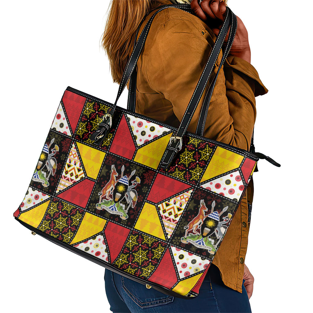 Uganda Christmas Leather Tote Bag Patchwork Style