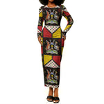 Uganda Christmas Long Sleeve Bodycon Dress Patchwork Style
