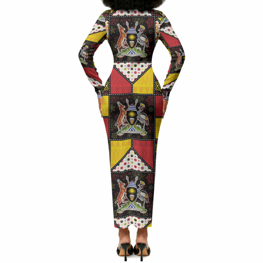 Uganda Christmas Long Sleeve Bodycon Dress Patchwork Style