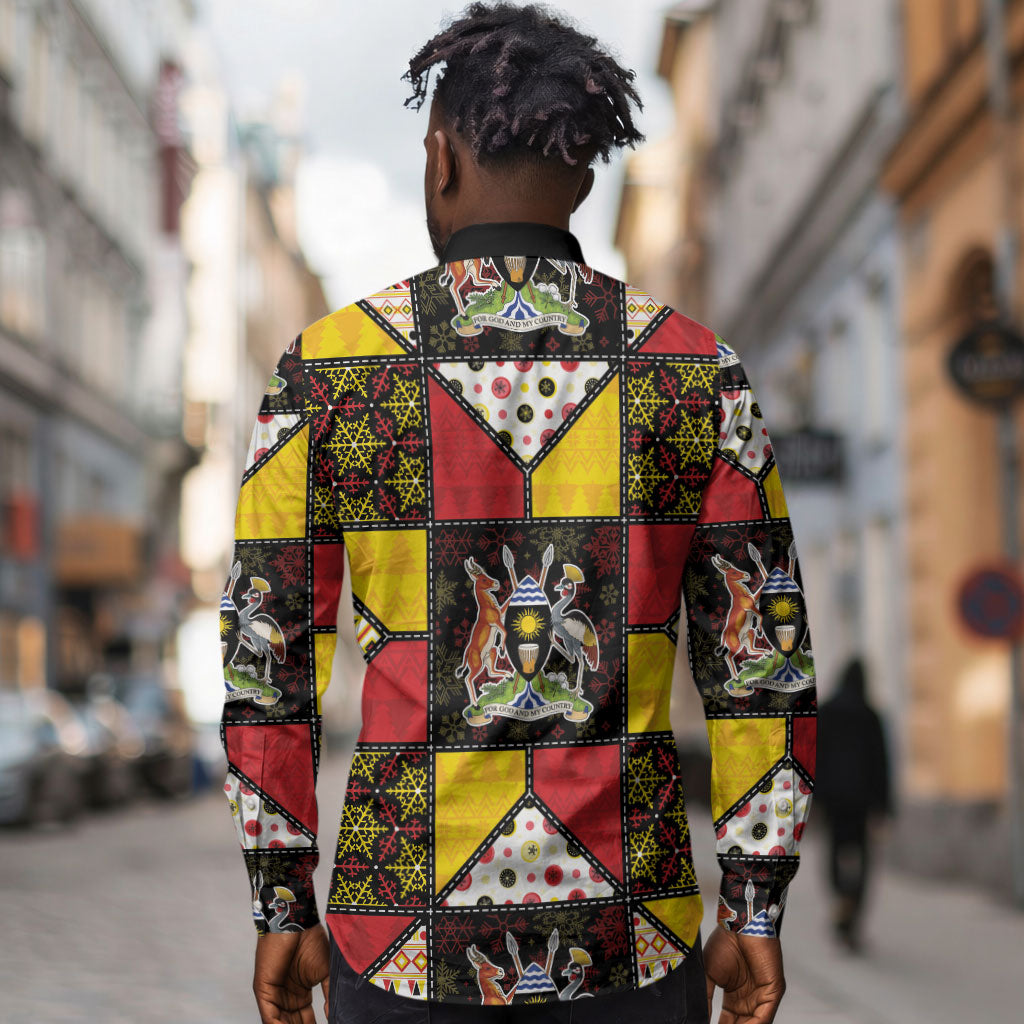 Uganda Christmas Long Sleeve Button Shirt Patchwork Style