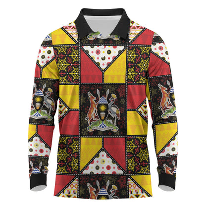 Uganda Christmas Long Sleeve Polo Shirt Patchwork Style
