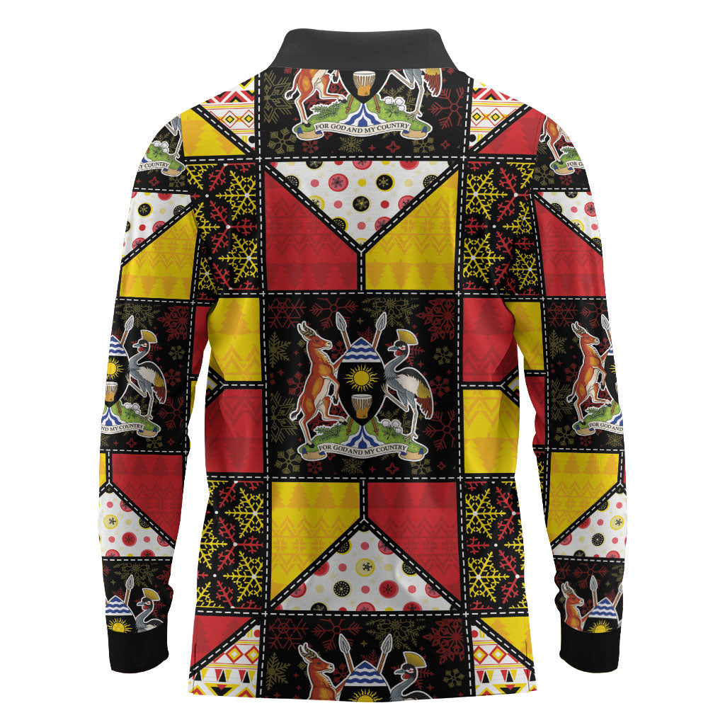 Uganda Christmas Long Sleeve Polo Shirt Patchwork Style
