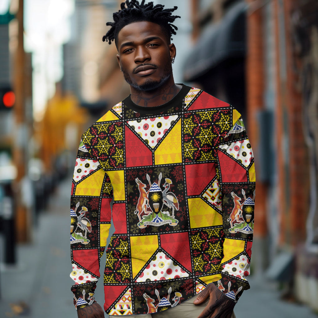 Uganda Christmas Long Sleeve Shirt Patchwork Style