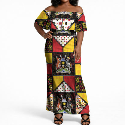Uganda Christmas Off Shoulder Maxi Dress Patchwork Style