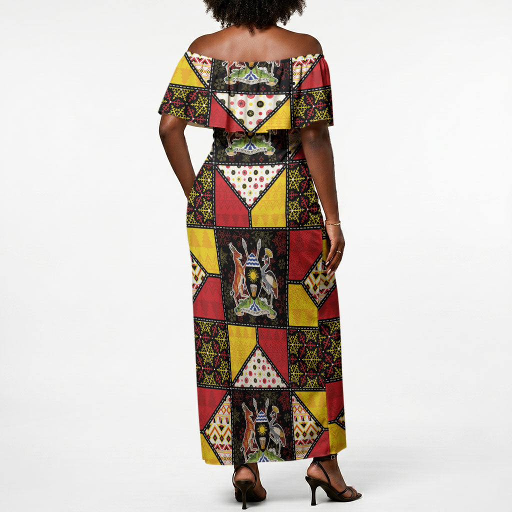 Uganda Christmas Off Shoulder Maxi Dress Patchwork Style