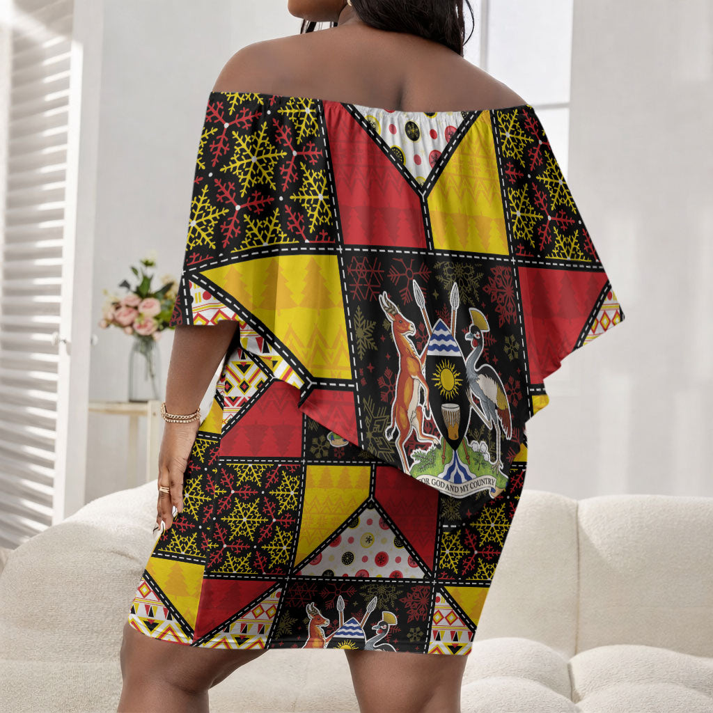 Uganda Christmas Off Shoulder Short Dress Patchwork Style