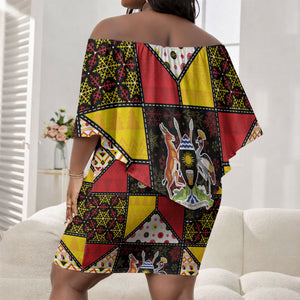Uganda Christmas Off Shoulder Short Dress Patchwork Style