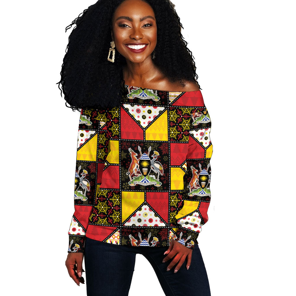 Uganda Christmas Off Shoulder Sweater Patchwork Style