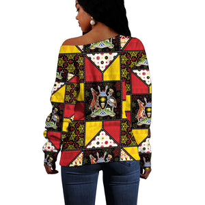 Uganda Christmas Off Shoulder Sweater Patchwork Style