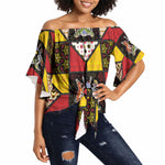 Uganda Christmas Off Shoulder Wrap Waist Top Patchwork Style