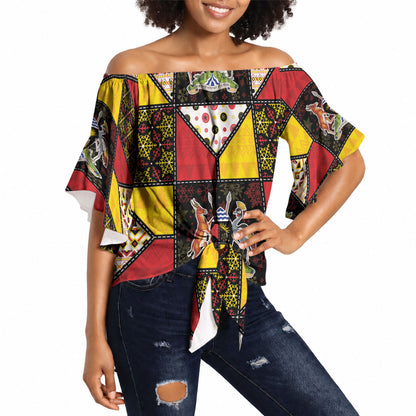 Uganda Christmas Off Shoulder Wrap Waist Top Patchwork Style