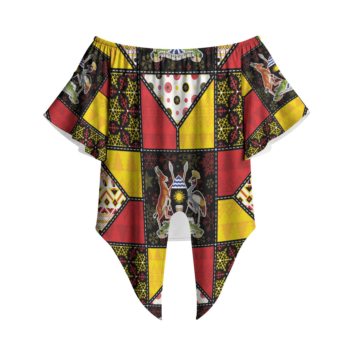 Uganda Christmas Off Shoulder Wrap Waist Top Patchwork Style