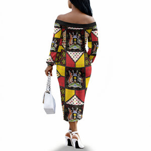 Uganda Christmas Off The Shoulder Long Sleeve Dress Patchwork Style