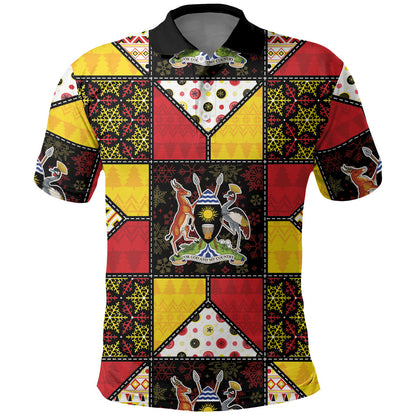 Uganda Christmas Polo Shirt Patchwork Style