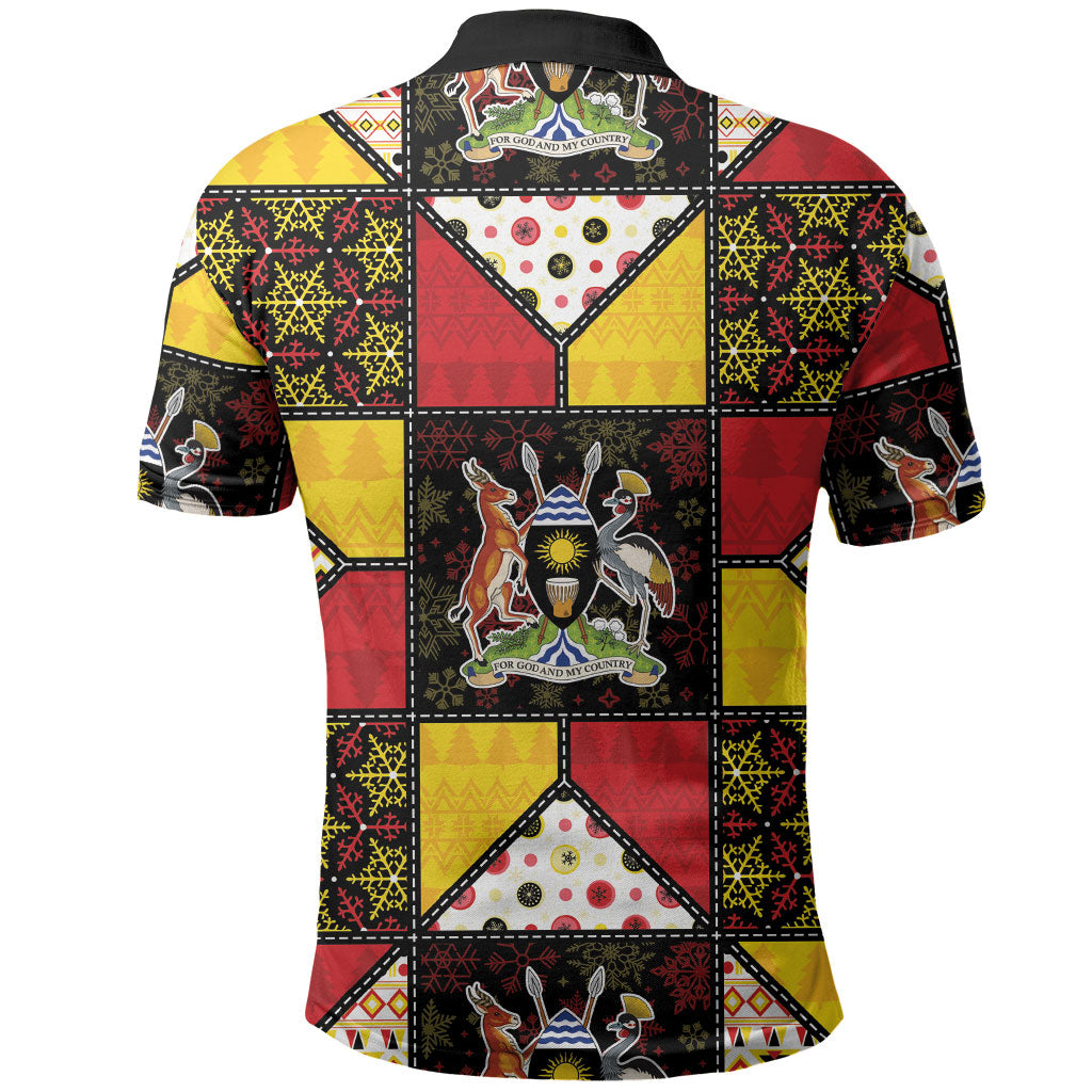 Uganda Christmas Polo Shirt Patchwork Style