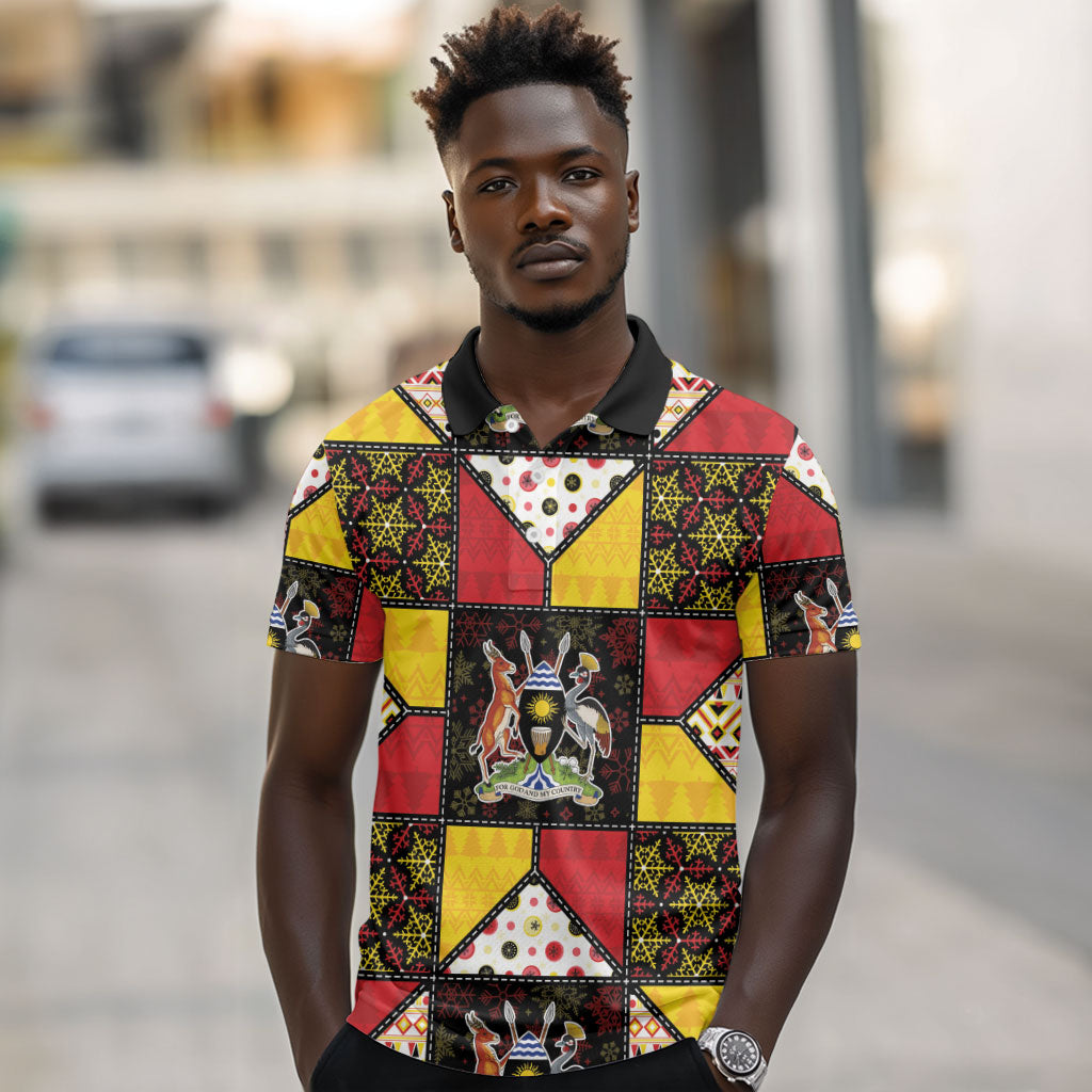 Uganda Christmas Polo Shirt Patchwork Style