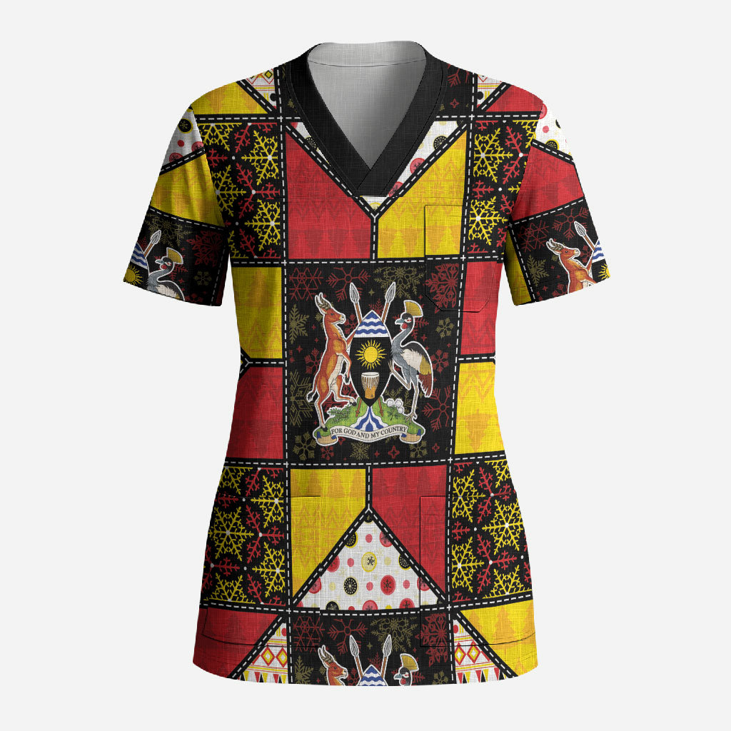 Uganda Christmas Scrub Top Patchwork Style