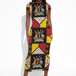 Uganda Christmas Short Sleeve Bodycon Dress Patchwork Style