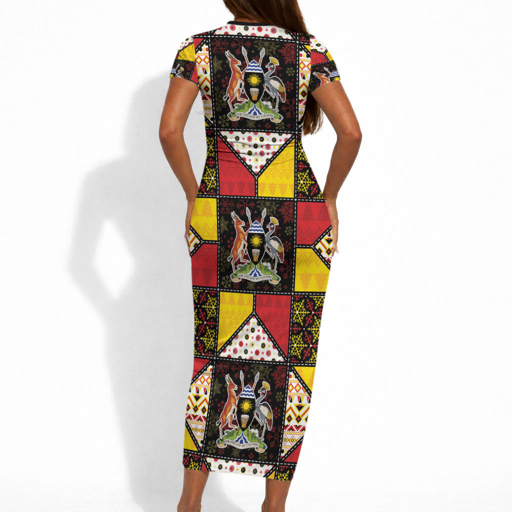 Uganda Christmas Short Sleeve Bodycon Dress Patchwork Style