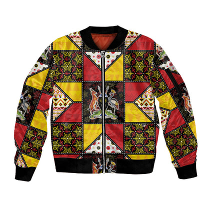 Uganda Christmas Sleeve Zip Bomber Jacket Patchwork Style