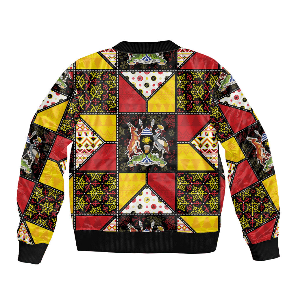 Uganda Christmas Sleeve Zip Bomber Jacket Patchwork Style