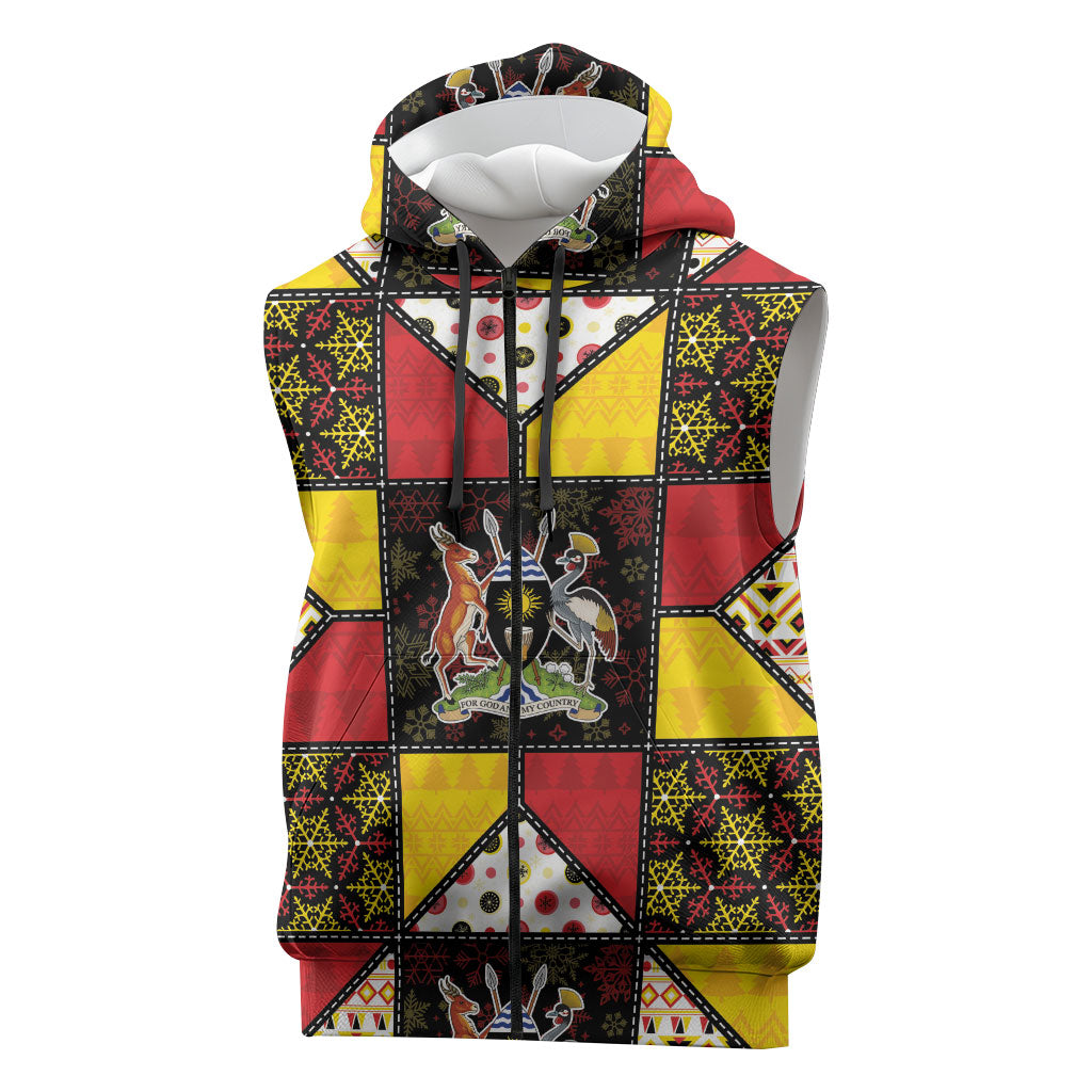 Uganda Christmas Sleeveless Zip Hoodie Patchwork Style