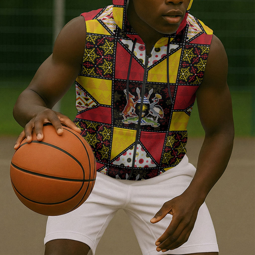 Uganda Christmas Sleeveless Zip Hoodie Patchwork Style