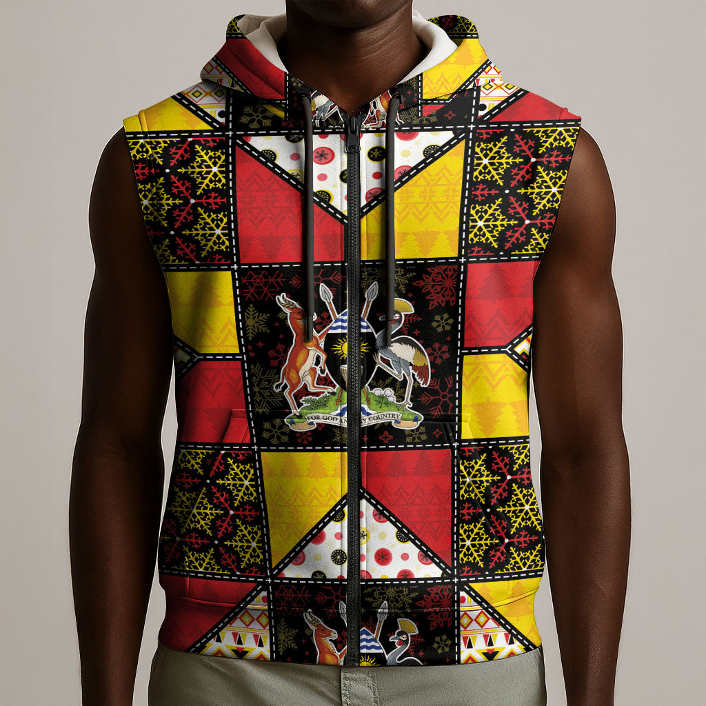 Uganda Christmas Sleeveless Zip Hoodie Patchwork Style