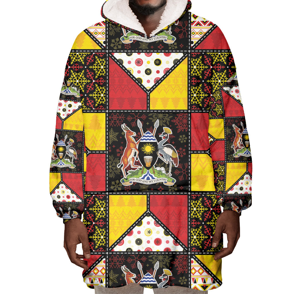 Uganda Christmas Wearable Blanket Hoodie Patchwork Style